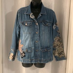 CHICO’S DENIM LACE APPLIQUÉ JACKET Sz: M